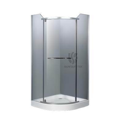 Quadrant shower enclosure with a single opening door and tray