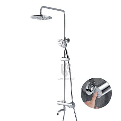 Chrome rainshower set with a shower faucet and bath spout