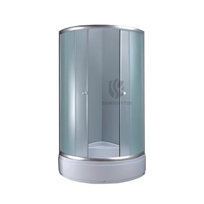 Rounded shower enclosure with tray