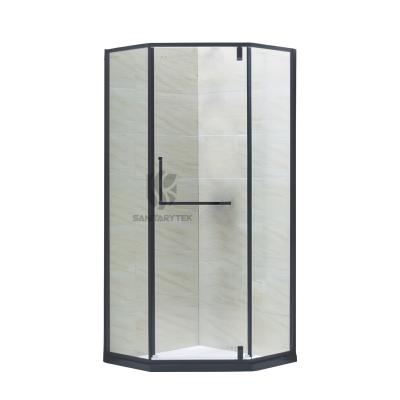 Semi-framed pentagon pivot shower enclosure