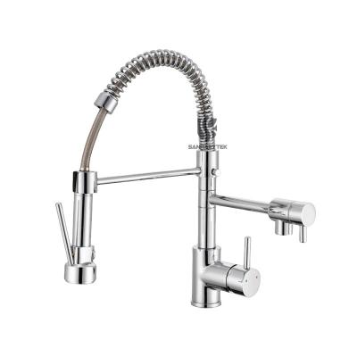 Single handle kitchen faucet with 2 spout and pull-down spray