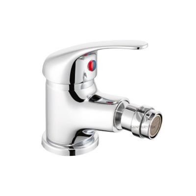 Single-lever bidet mixer with adjustable aerator, without pop-up waste