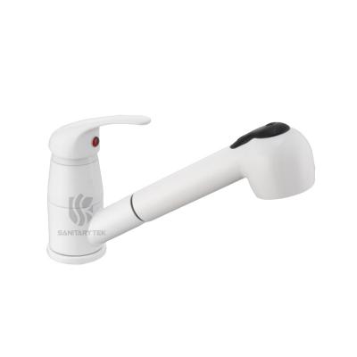 Single lever kitchen mixer with extractable hand shower - white - 副本