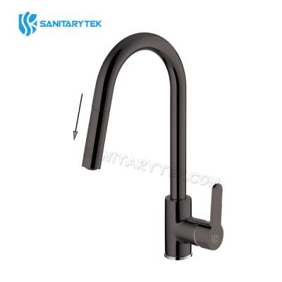 Single-lever sink mixer with swivel and extractable spout matt black brass finish