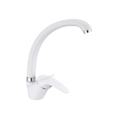 Kitchen sink mixer with swivel high spout, white color