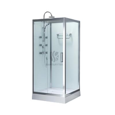 Square shower cabin with single sliding door