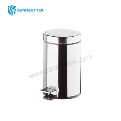 Stainless steel waste bin, round with cover and pedal