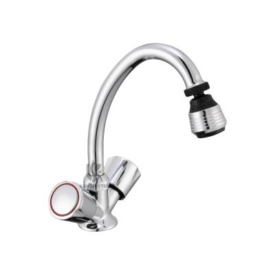 Two handle washbasin mixer with water saving aerator