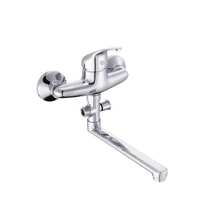 Wall-mounted bathtub / basin faucet, with 300mm flat spout with shower diverter