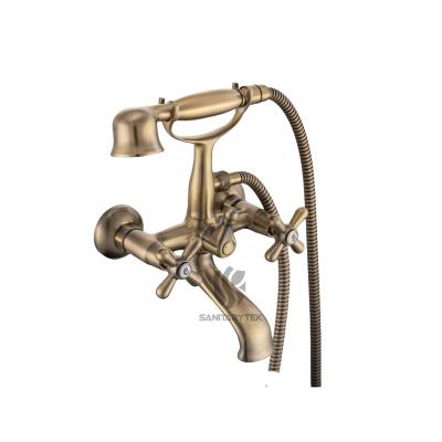 Wall-mounted bath mixer with shower - bronze