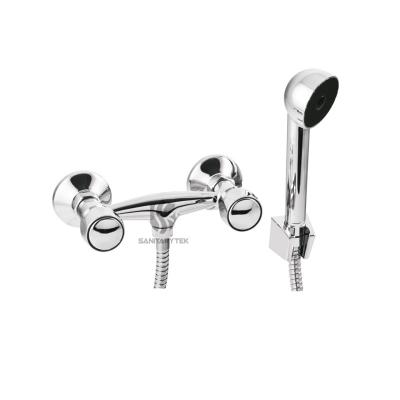 Wall-mounted double lever shower faucet with shower set in chrome