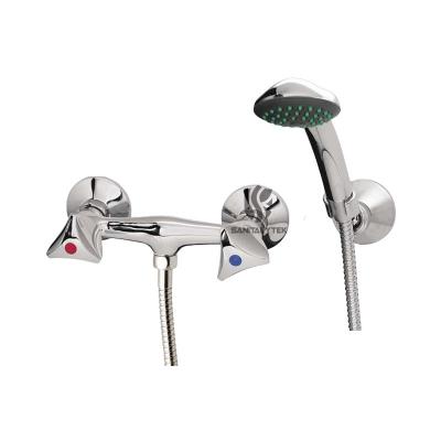 Wall-mounted shower mixer with shower set, chrome