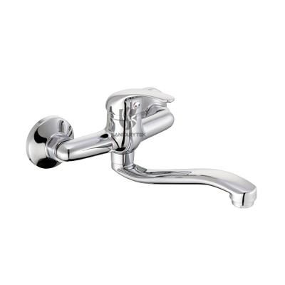 Wall mounted sink faucet with swivel S flat spout, chrome