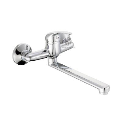 Wall mounted kitchen faucet single lever with swivel flat spout