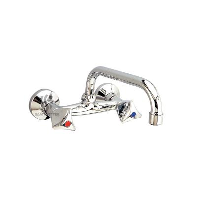 Wall-mounted sink mixer two handle with U spout, chrome