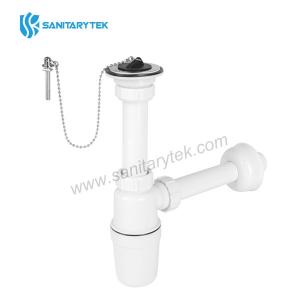 Wash-basin bottle siphon trap with sink waste, wall outlet