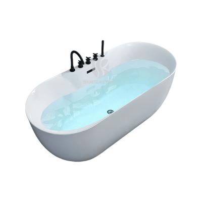 White Acrylic Oval Freestanding Modern Soaking Bathtub with Black 5-Piece Set